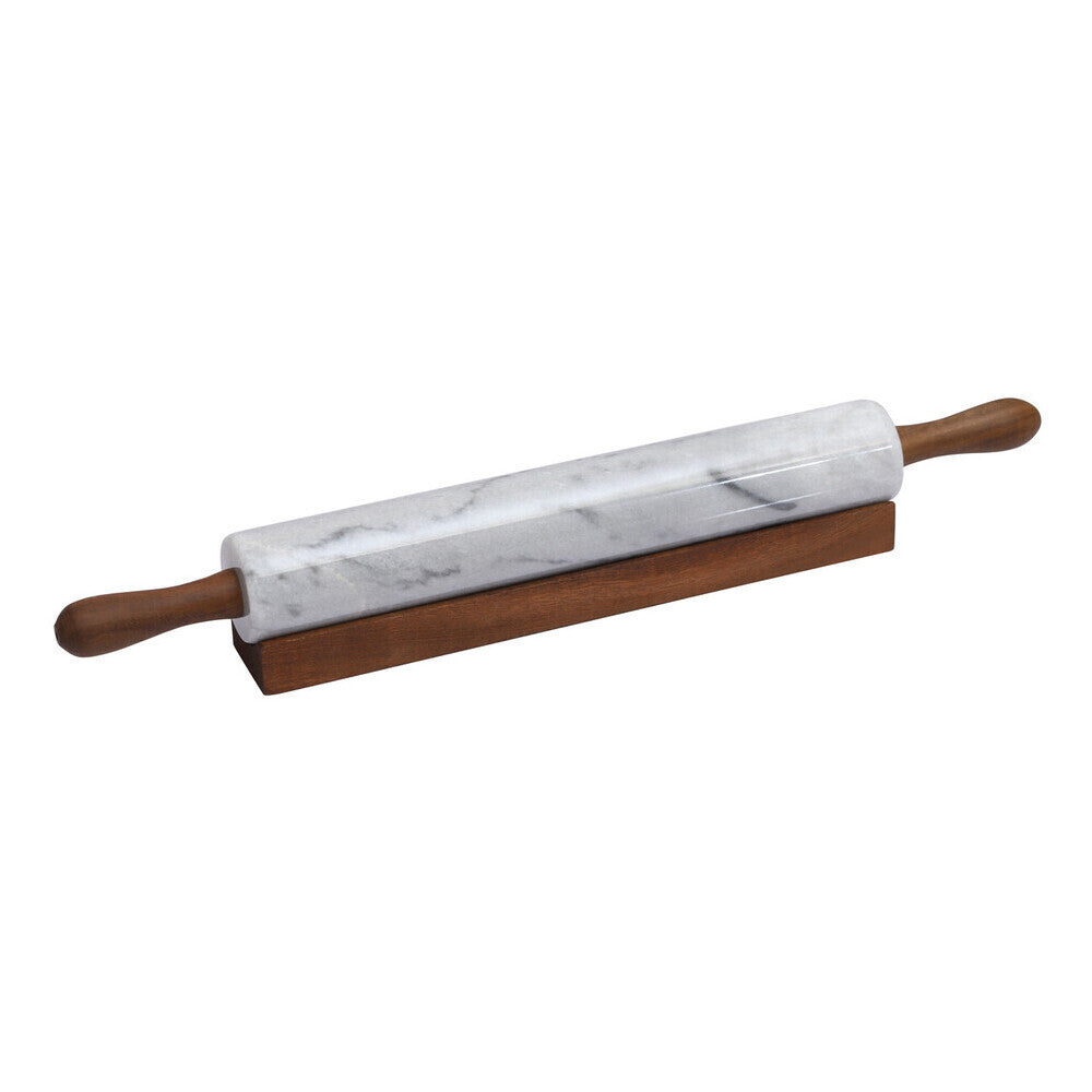 Salerno White Marble Rolling Pin with Wooden Handles