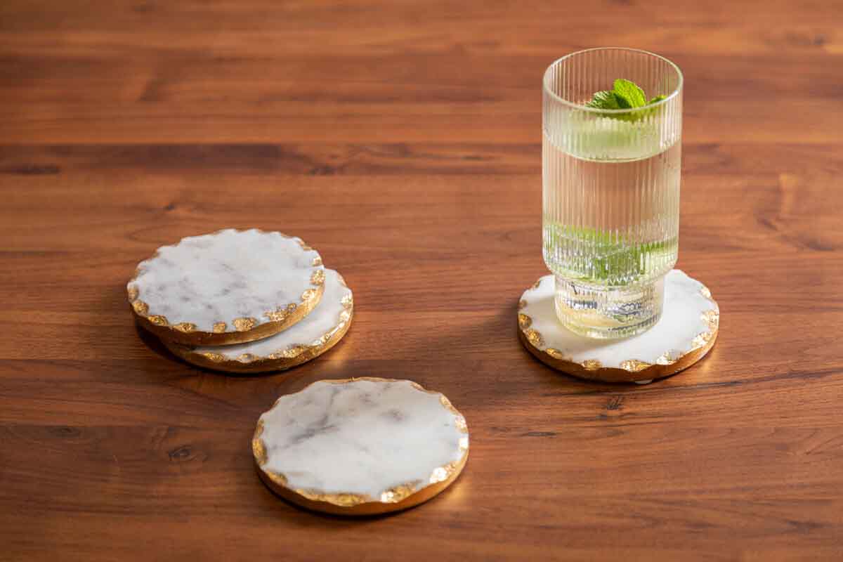 Empire Set Of 4 Round White Marble Coasters