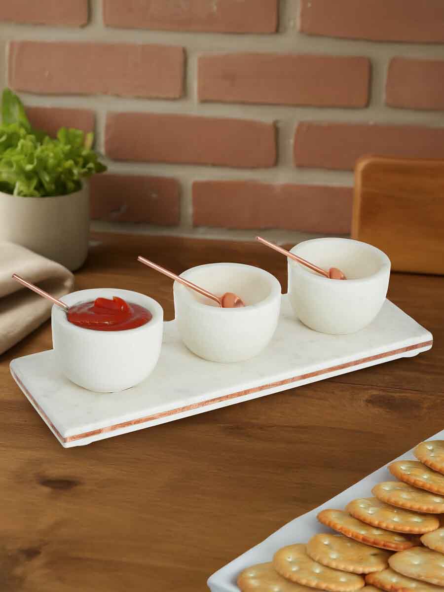 Monzaro Marble Dip Bowls with Board Set