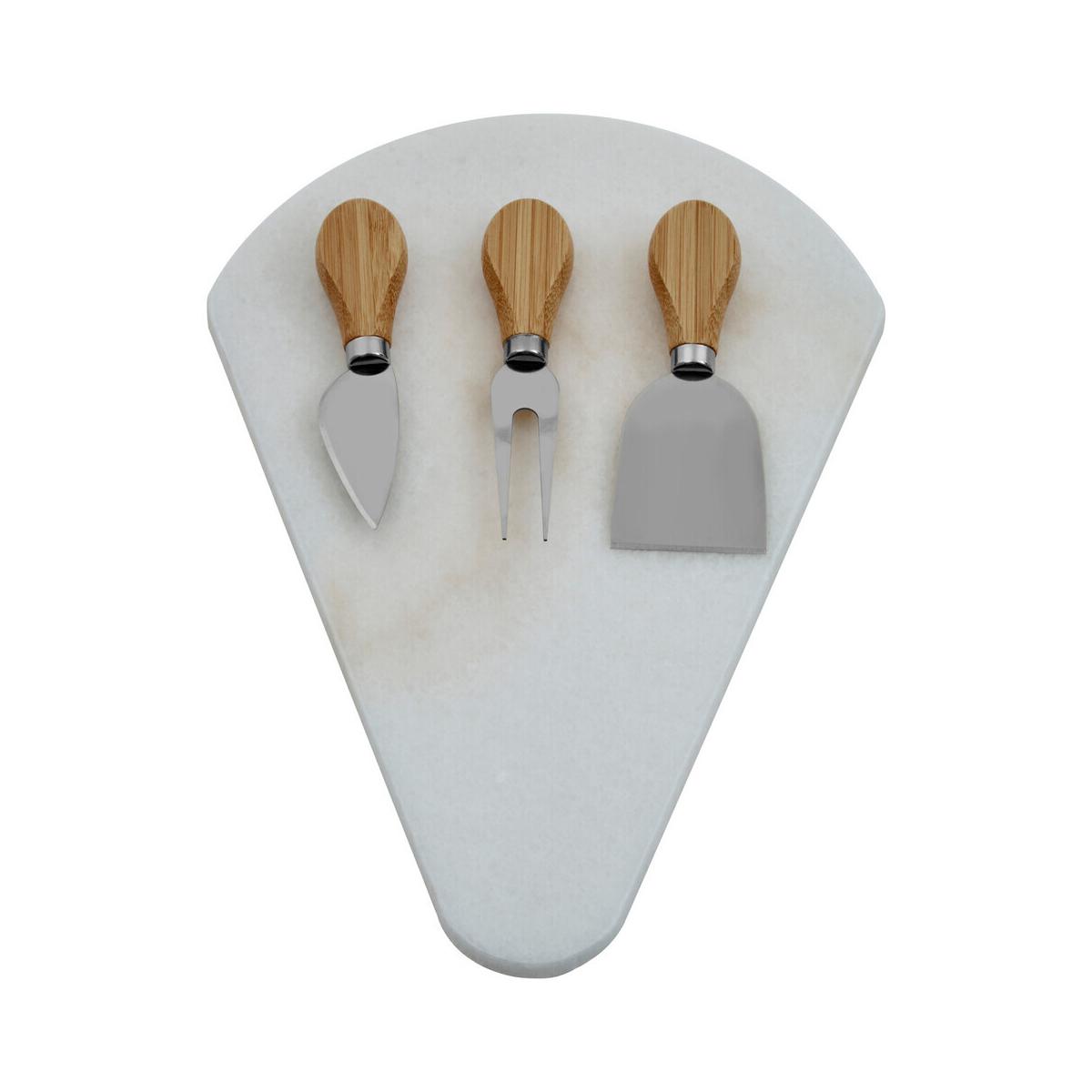 Kindia White Fan Shaped Marble Cheese Board with 3 Knives