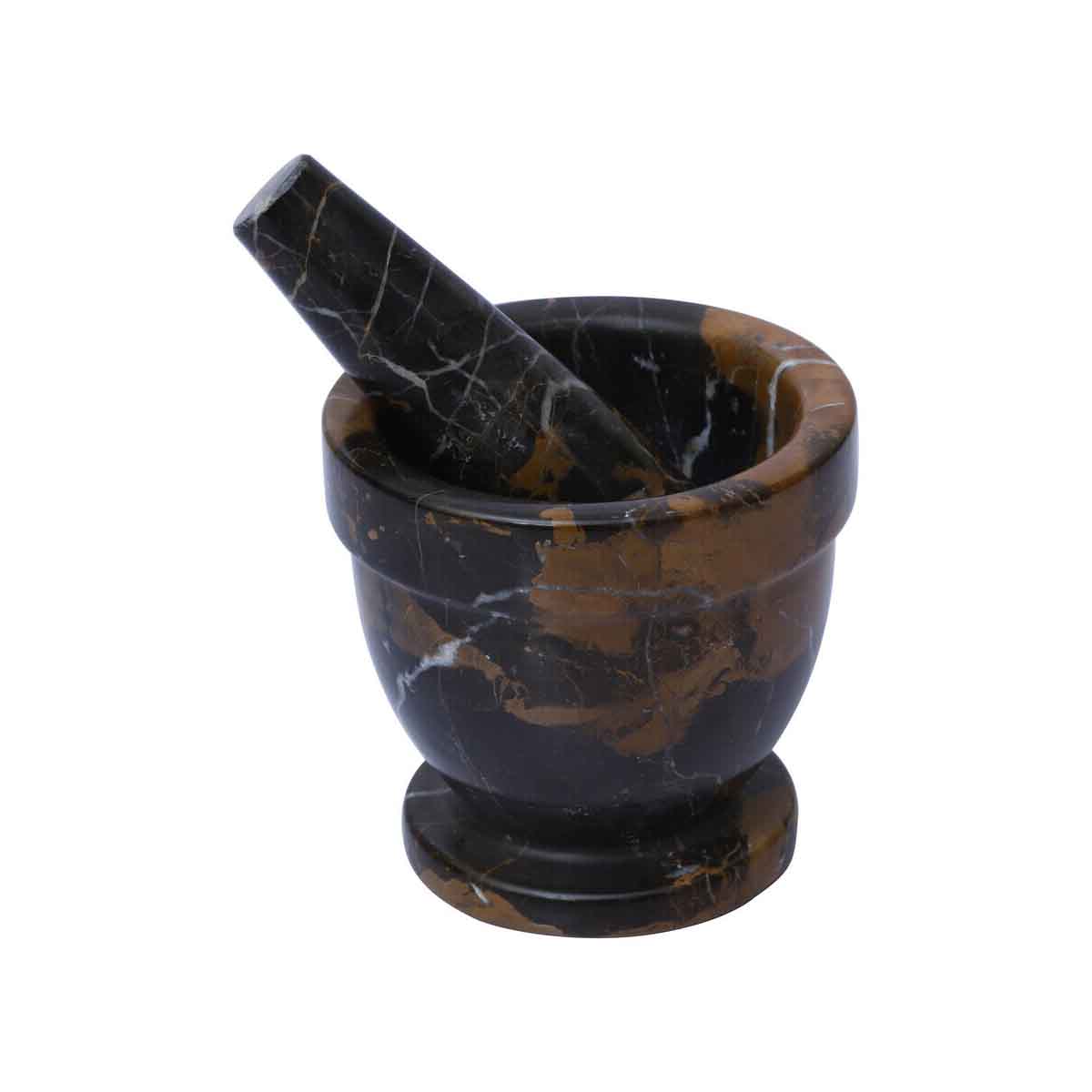 Marmore Black And Gold Marble Mortar And Pestle