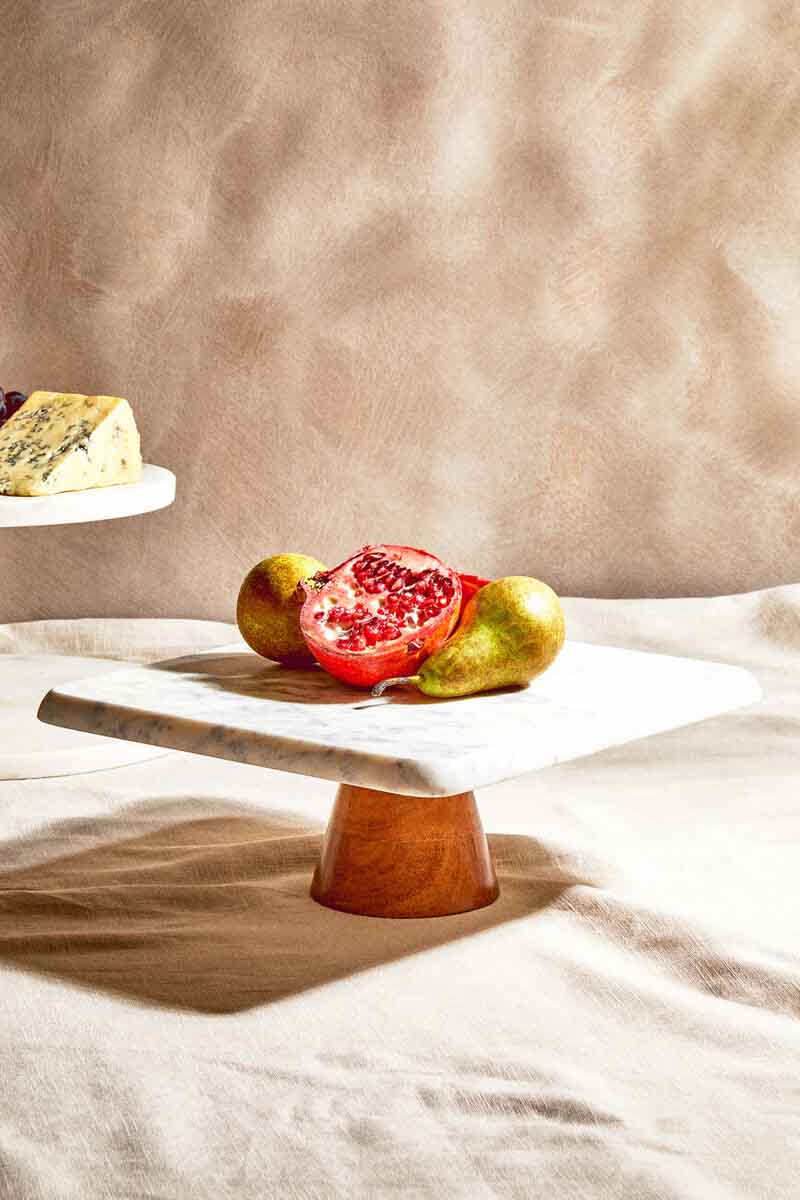Monzaro White Marble And Acacia Wood Cake Stand