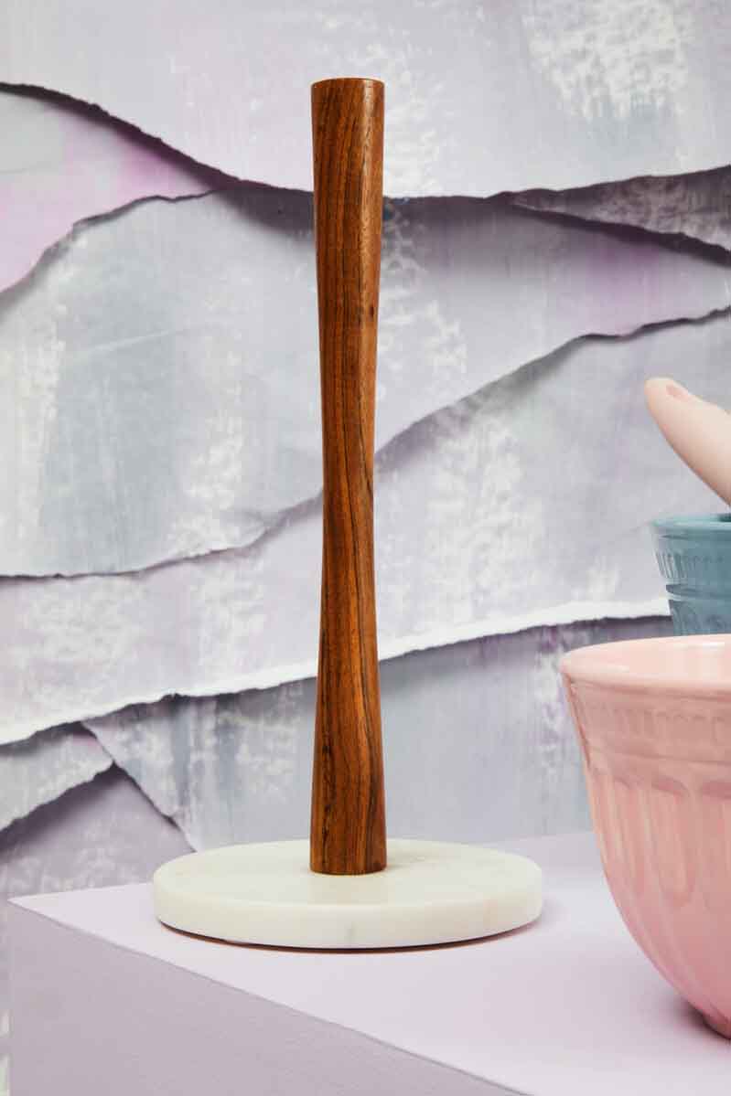 Monzaro Acacia Wood And Marble Kitchen Roll Holder