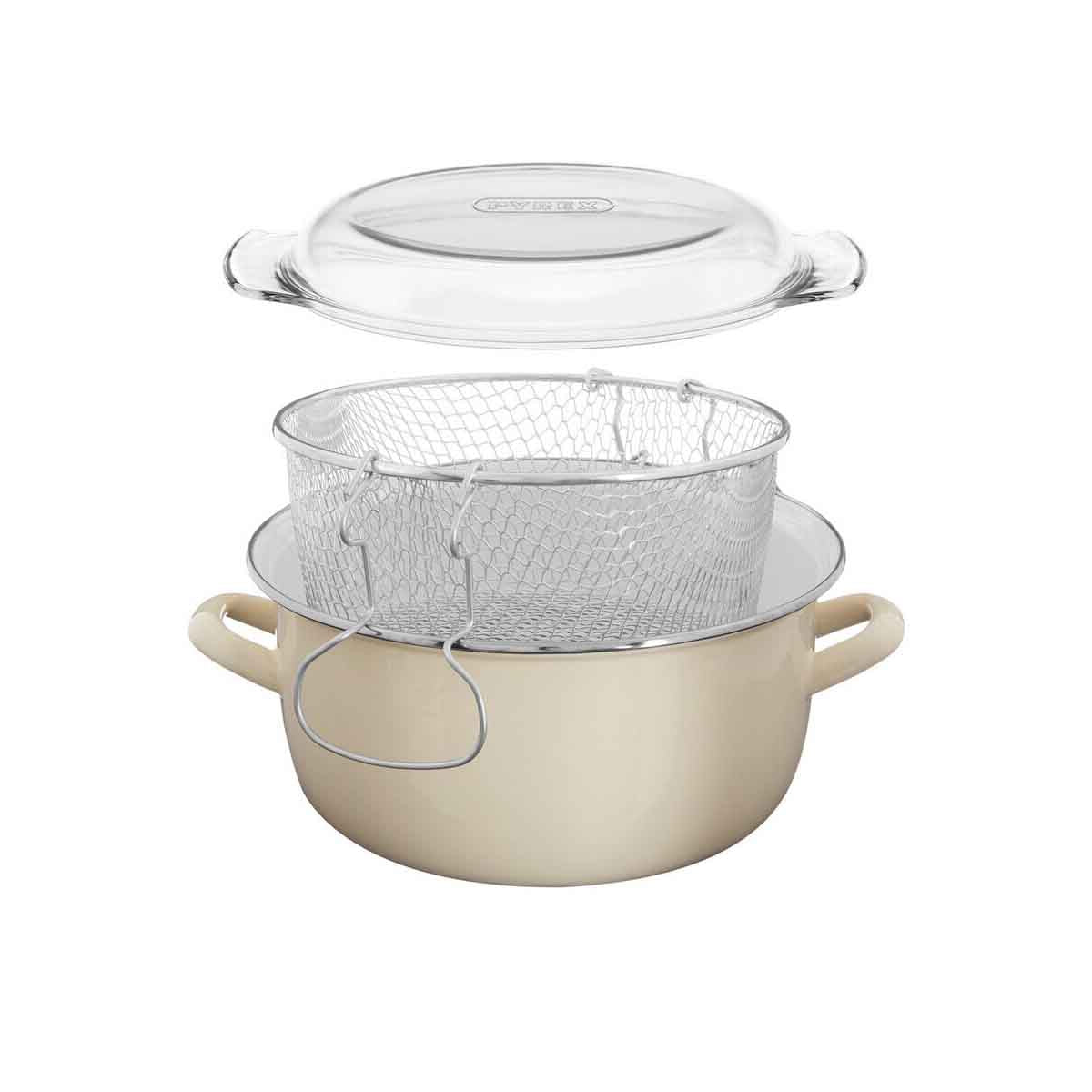 Telo Cream Enamel On Steel Deep Fryer