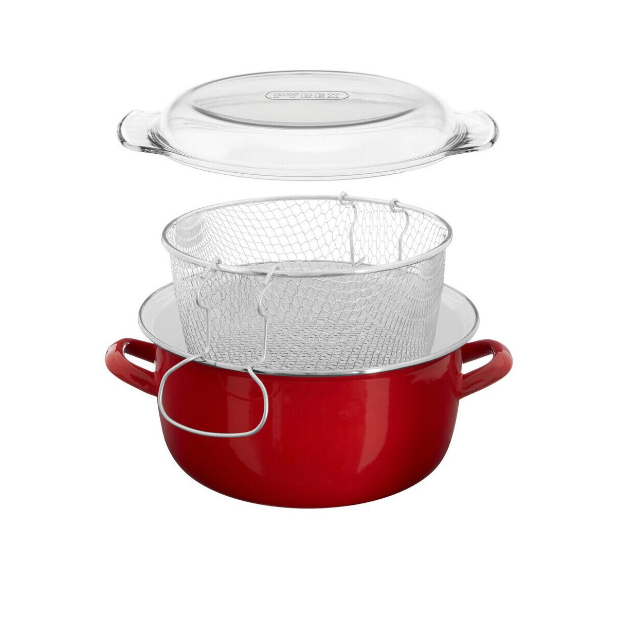 Telo Red Enamel On Steel Deep Fryer