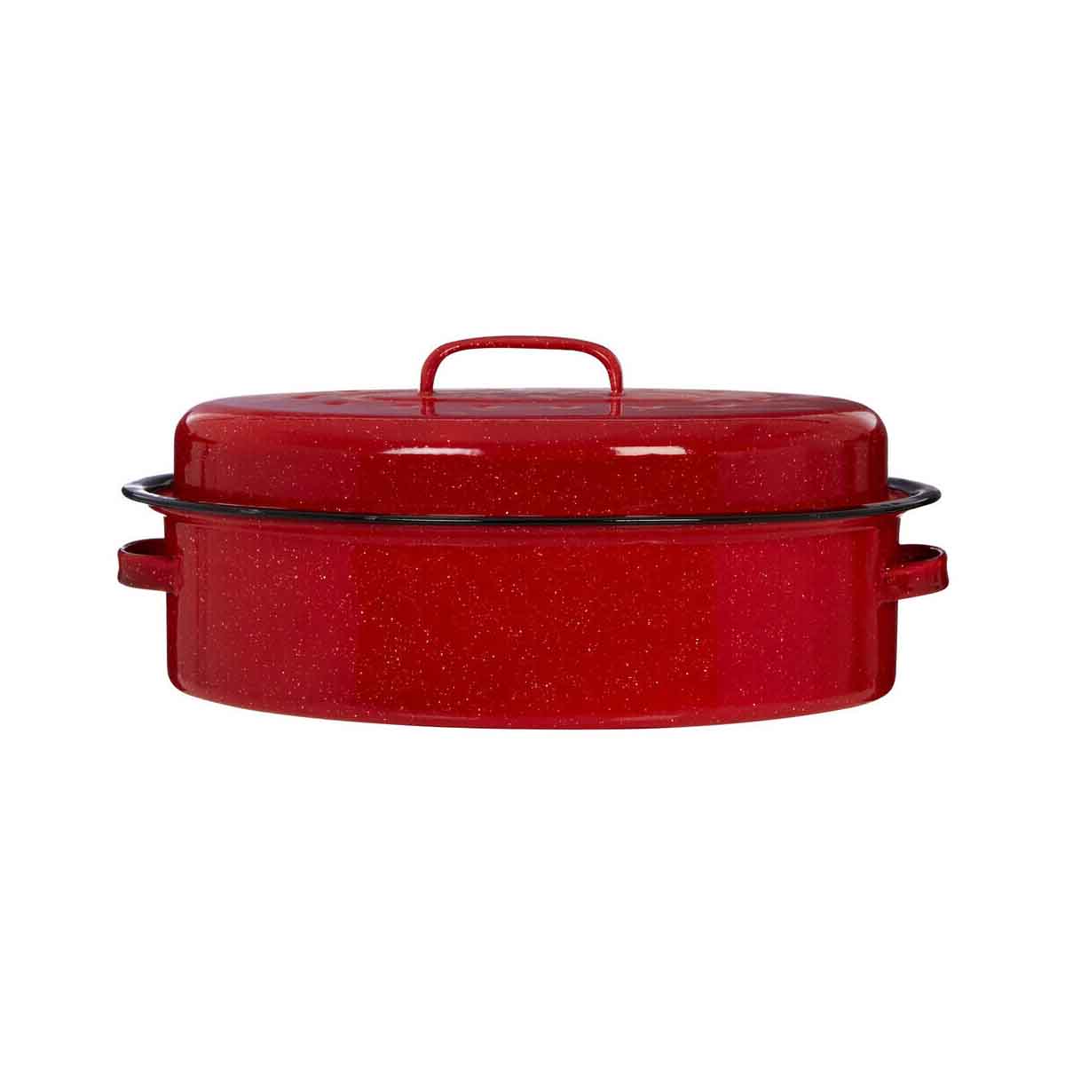 Carvara Oval Self Red Enamel Basting Roaster