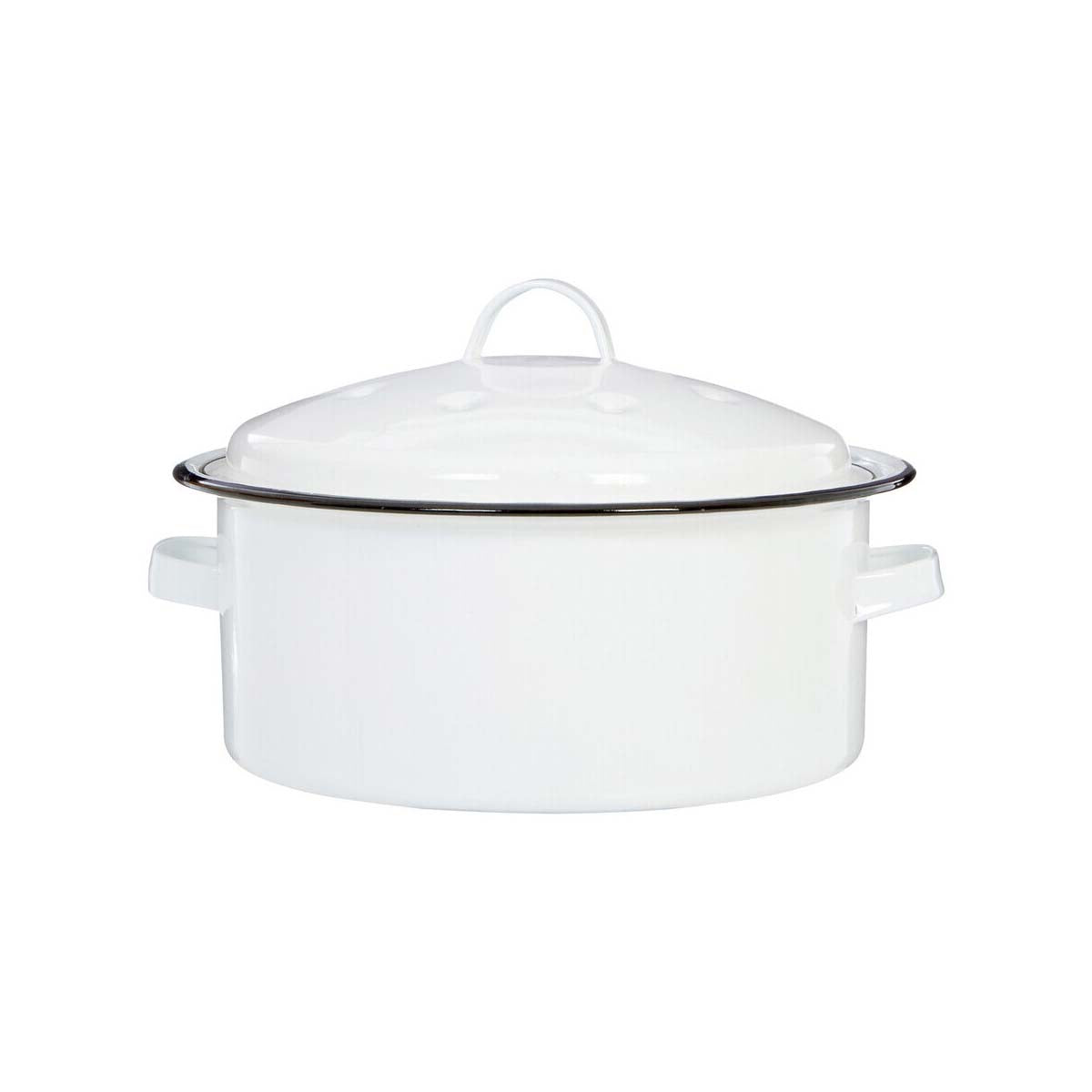 Carvara Round Self Basting White Enamel Roaster