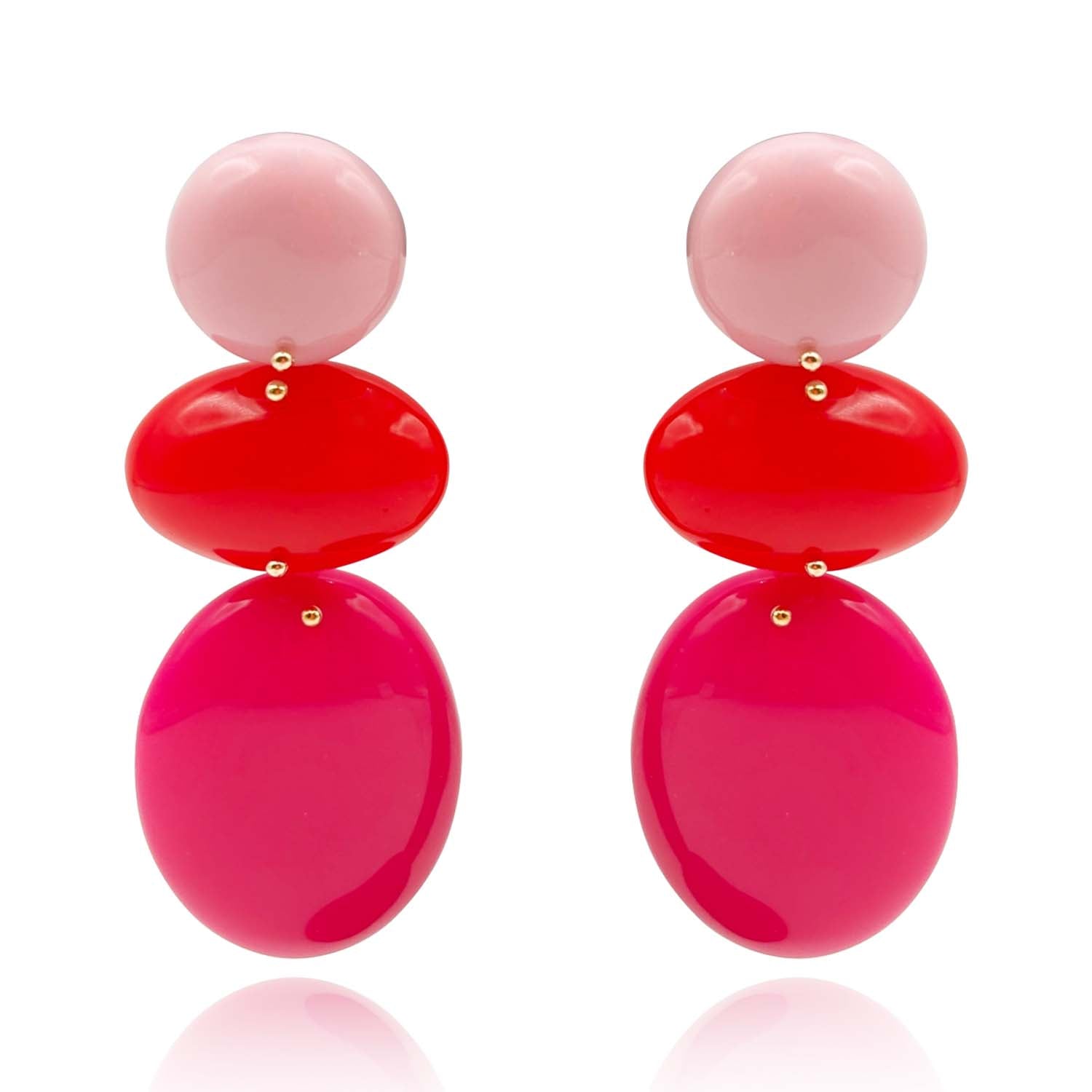 Triple Drop Resin Pink and Orange and Fuschia Drop Earrings