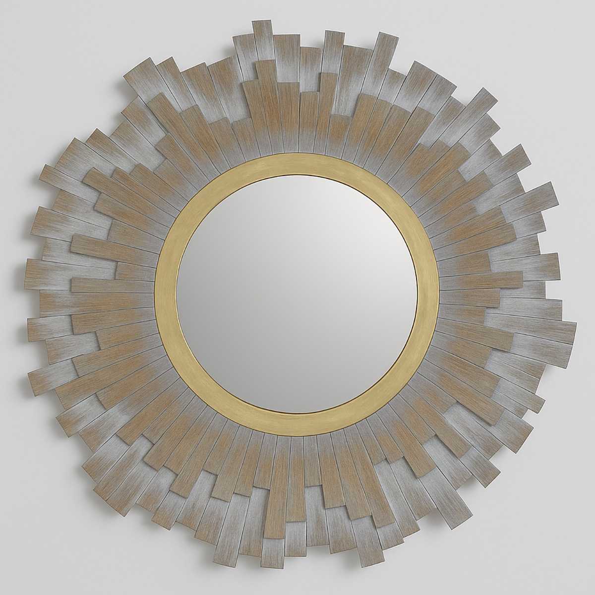 Sunburst Multilevel Wooden Wall Mirror