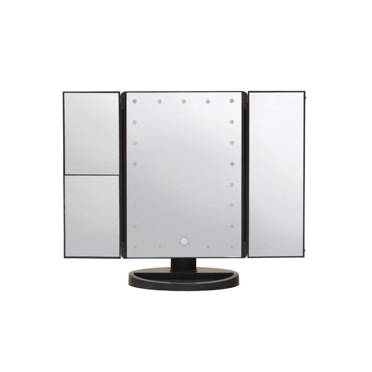 Cassini Tri Fold Black Led Table Mirror