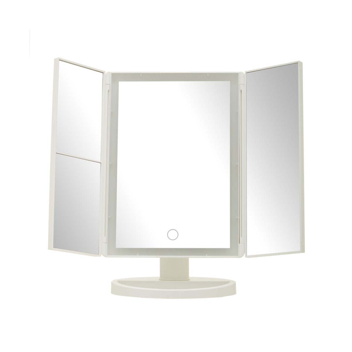 Cassini Tri Fold Border White Table Mirror