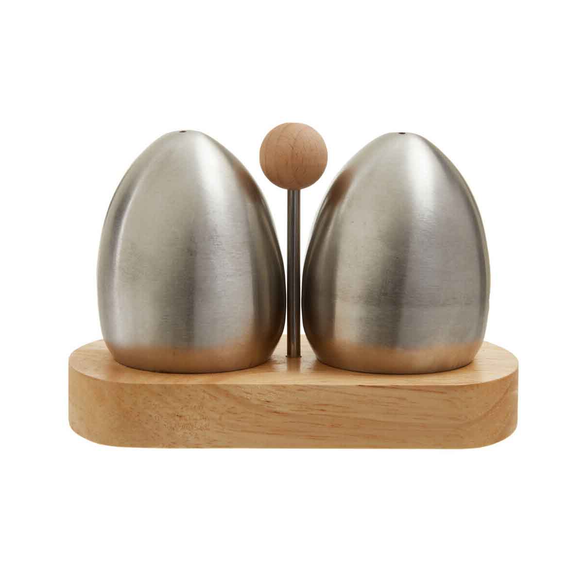 Natural Origins Stainless Steel And Rubberwood Salt Pepper Shakers