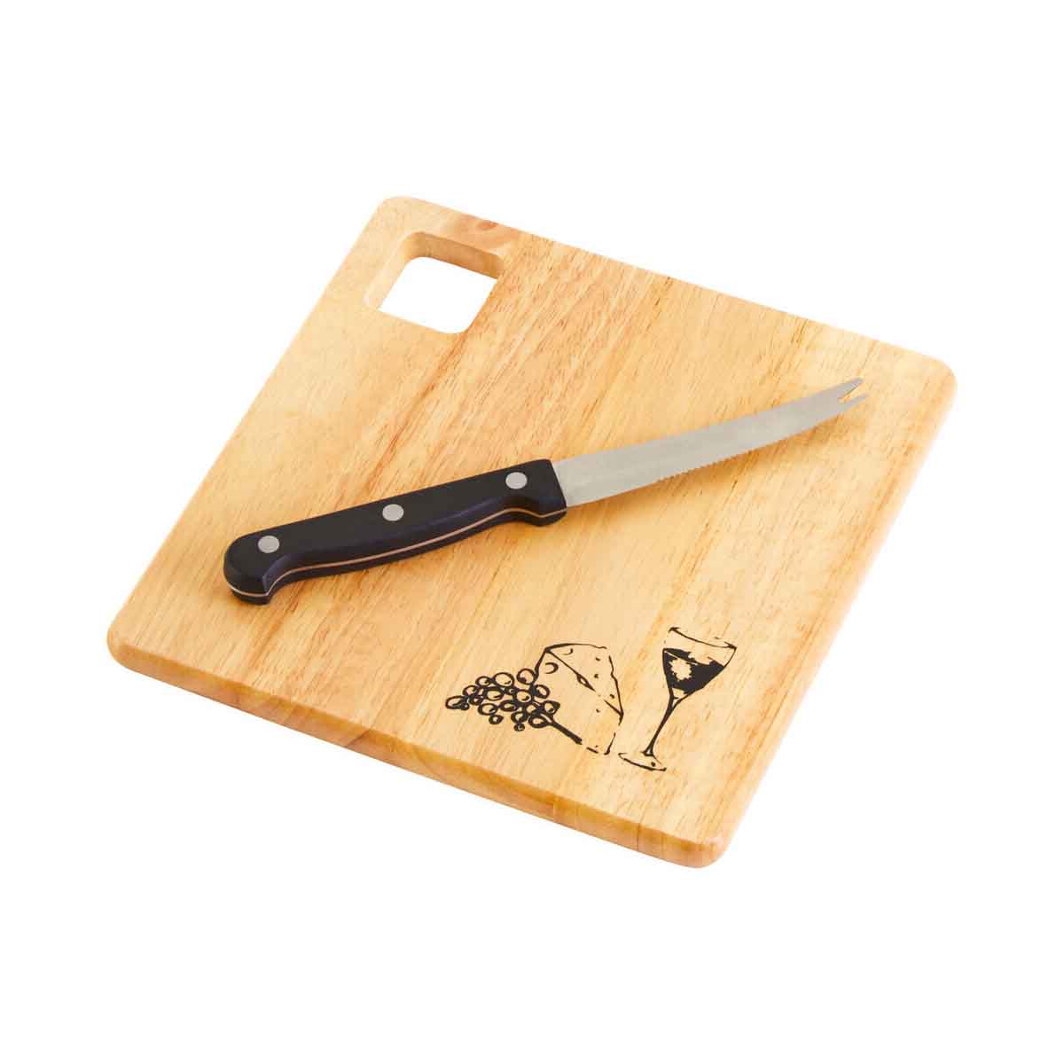 Rubberwood Cheese Board And Knife Set