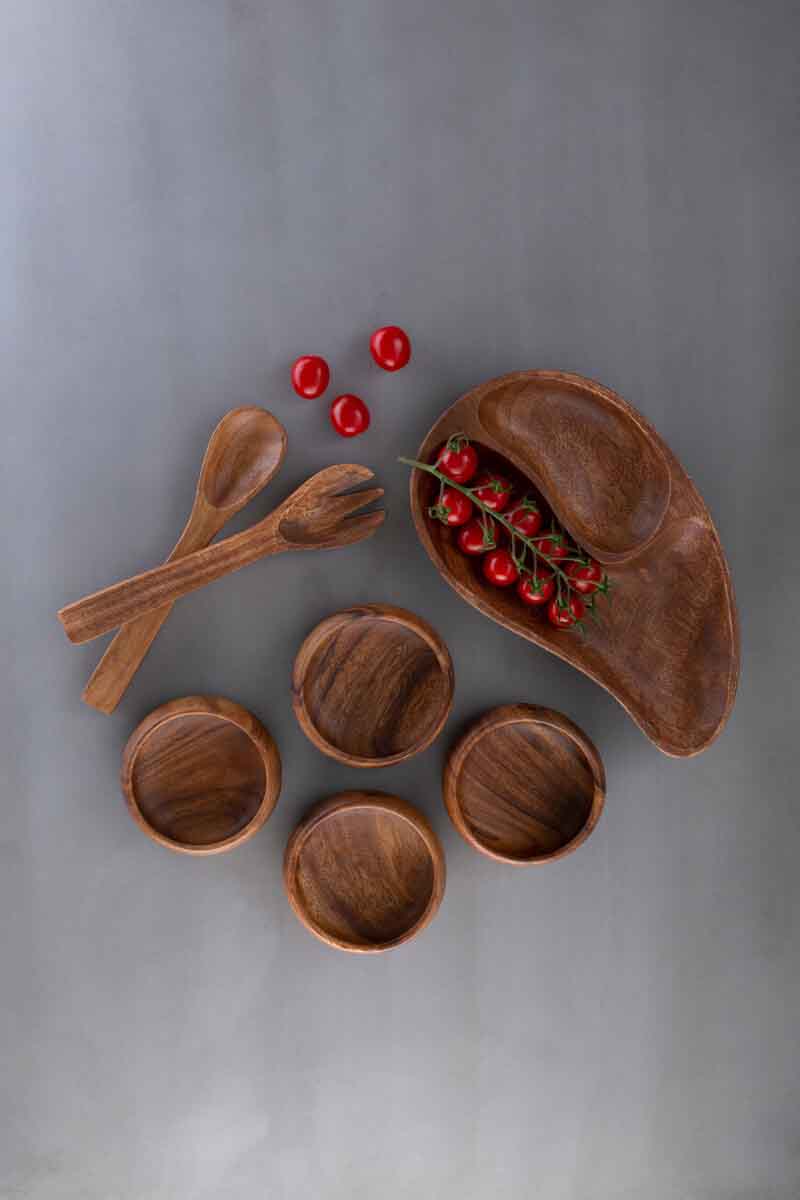 Kora Acacia Two Section Bean Shaped Dish