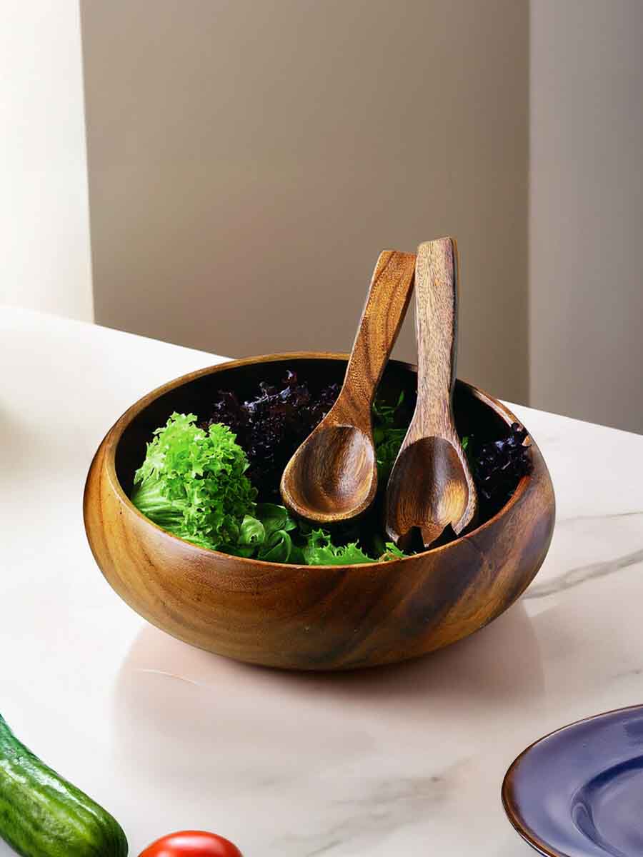 Kora Acacia Large Round Salad Bowl