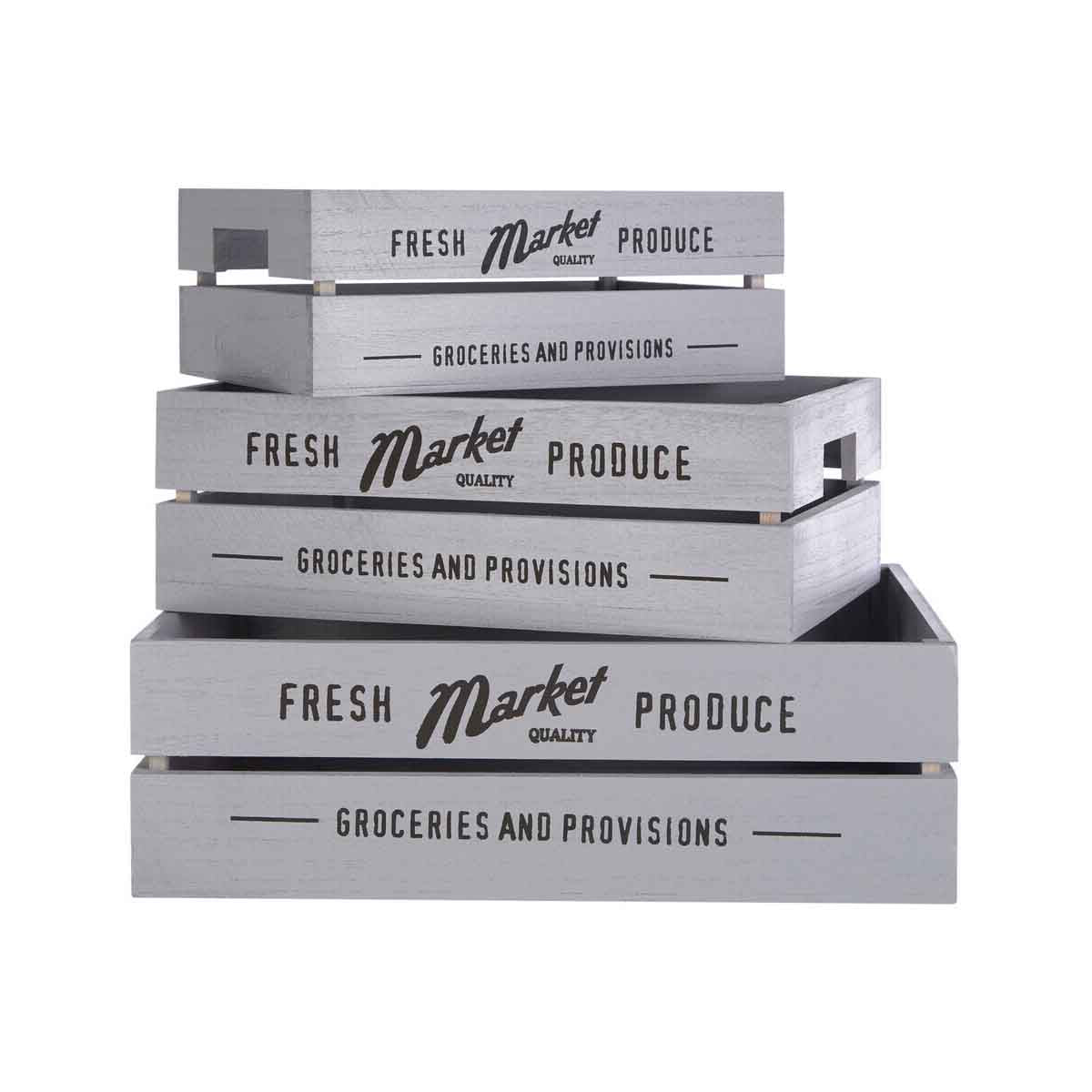 Set of 3 Rustic Provisions Grey Crates