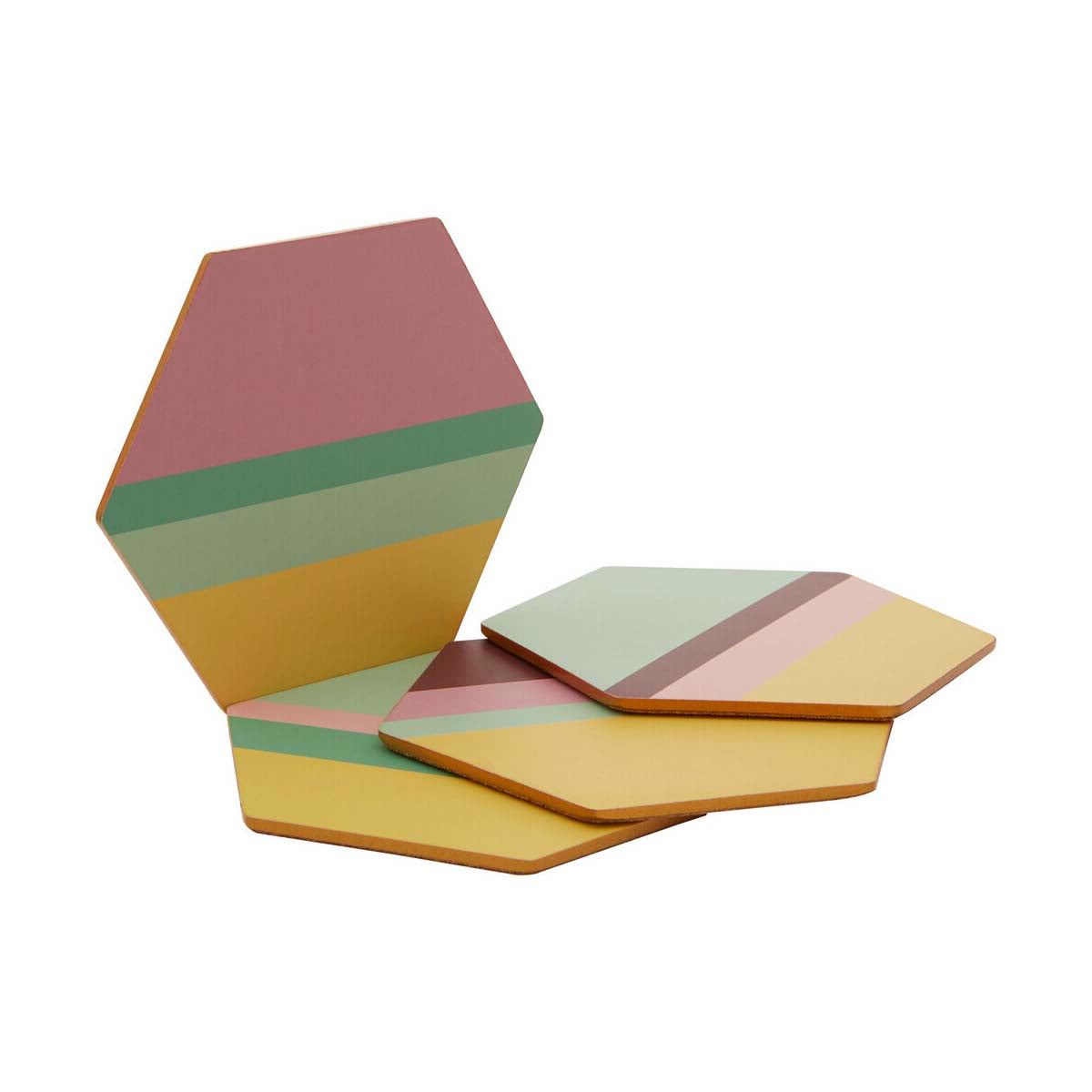 Mimo Set Of 4 Miami Striped Gold Foil Coasters