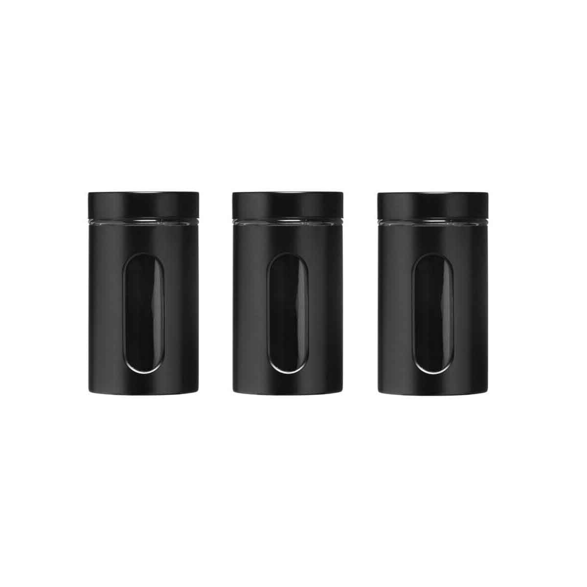 Set of Three Clear and Black Storage Jars