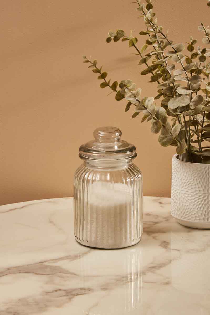 Ribbed Glass Storage Jar