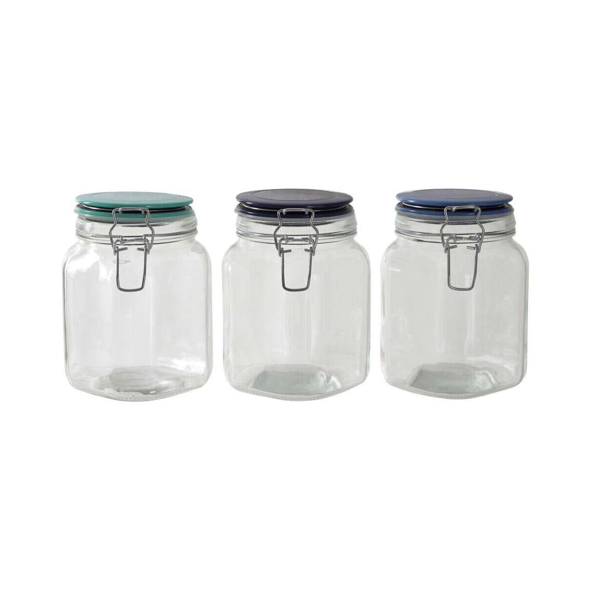 Glass Storage Jar 1050 ml (3 Assorted Colours)