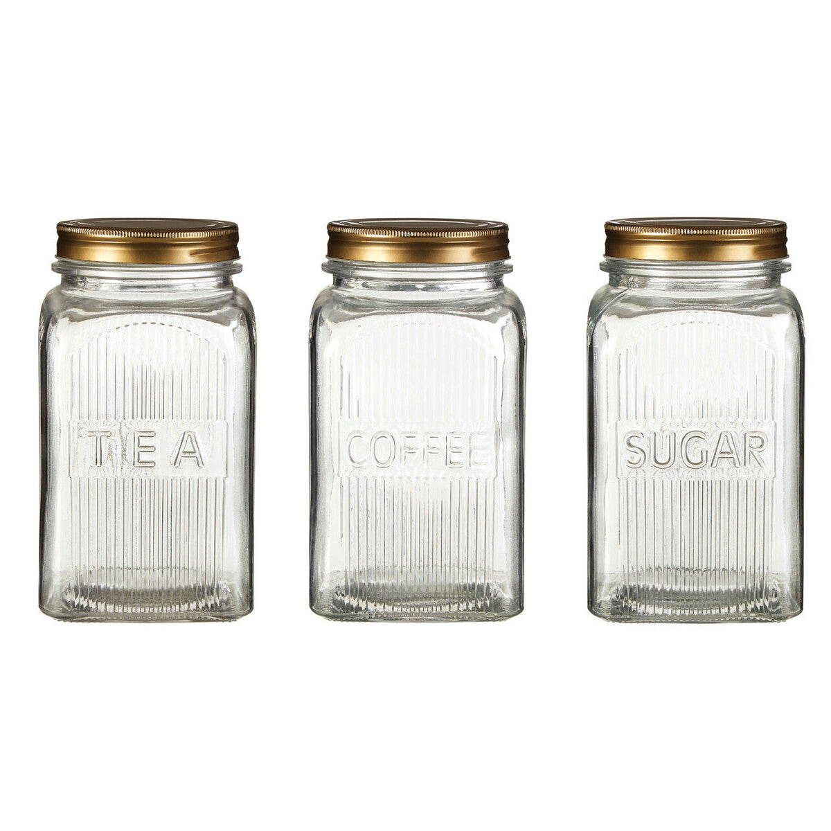 Luca Set of Three Glass Jars with Gold Finish Lids