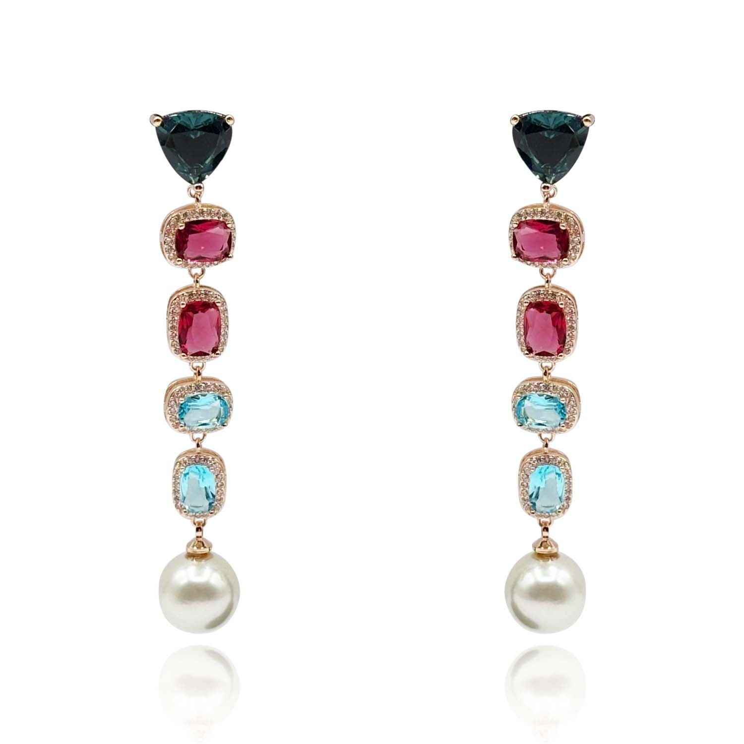 Multi Color and Pearl Drop Hanging Earrings