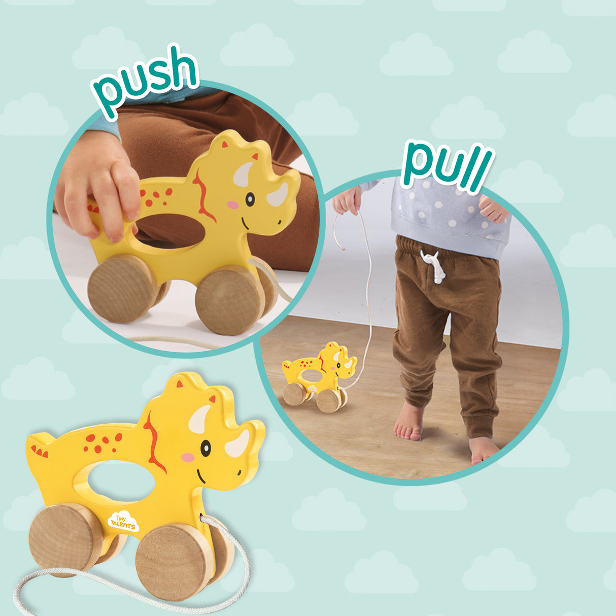 Push and Pull 2 in 1 Wooden Triceratops