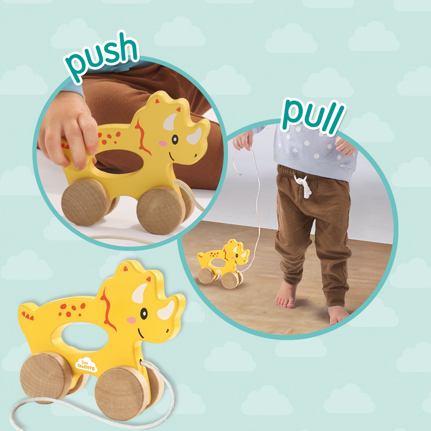 Push and Pull 2 in 1 Wooden Triceratops