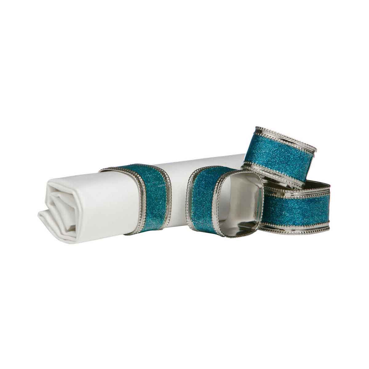 Set Of Four Turquoise Glitter Napkin Rings