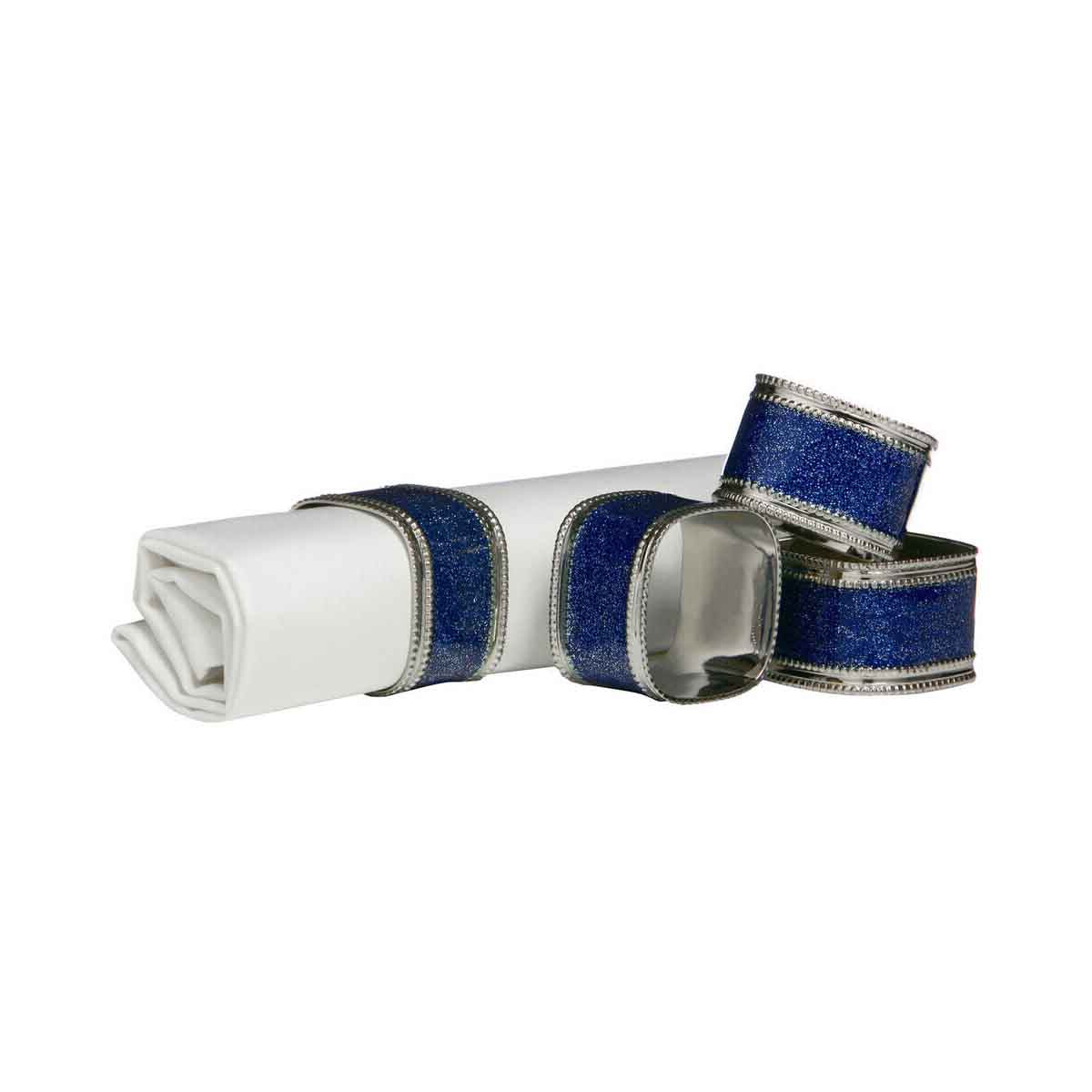 Set Of Four Sapphire Glitter Napkin Rings
