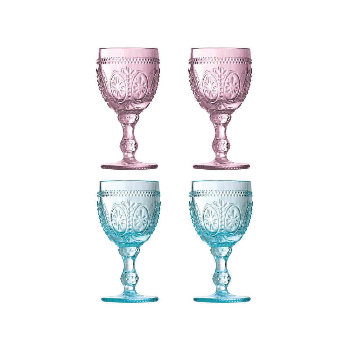 Set Of Four Fleur Pink And Blue Glasses