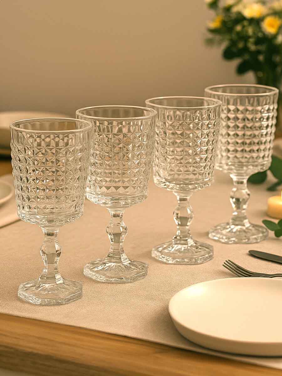 Set Of Four Pyramid Wine Goblets