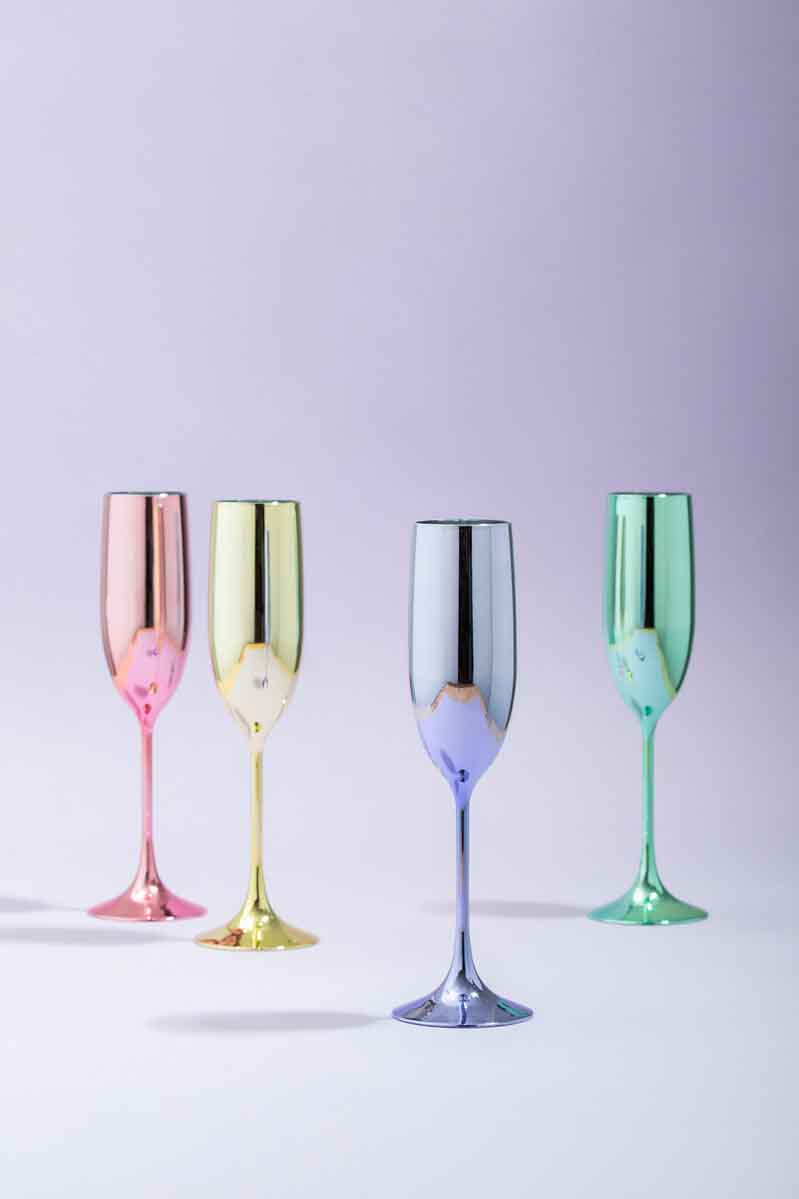 Mimo Set Of 4 Multicolour Champagne Glasses