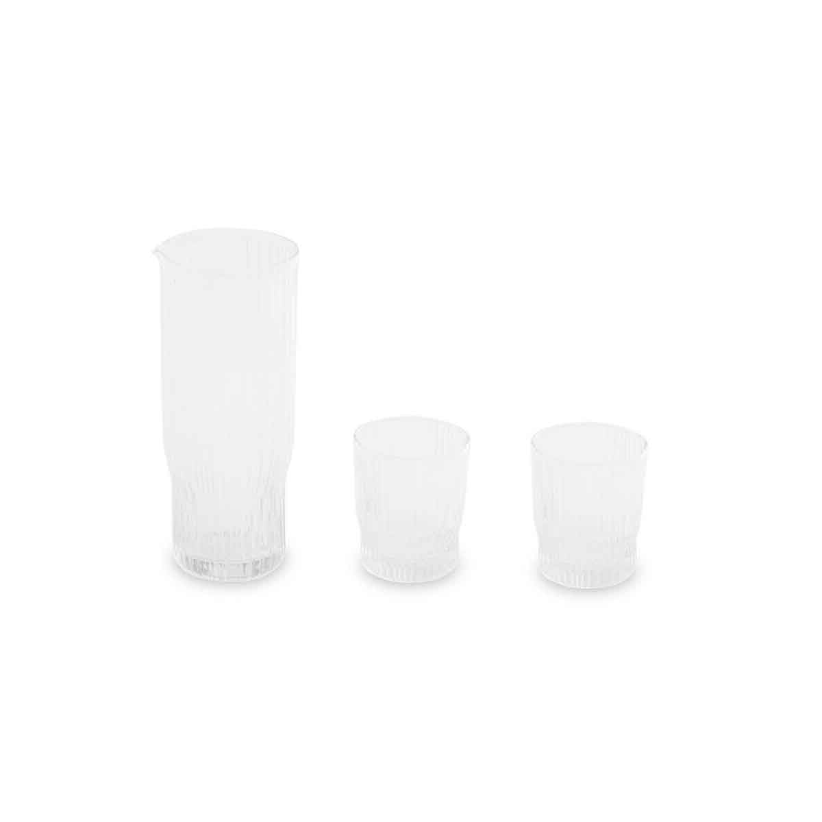 Juno Ribbed Glass And Jug Three Piece Set
