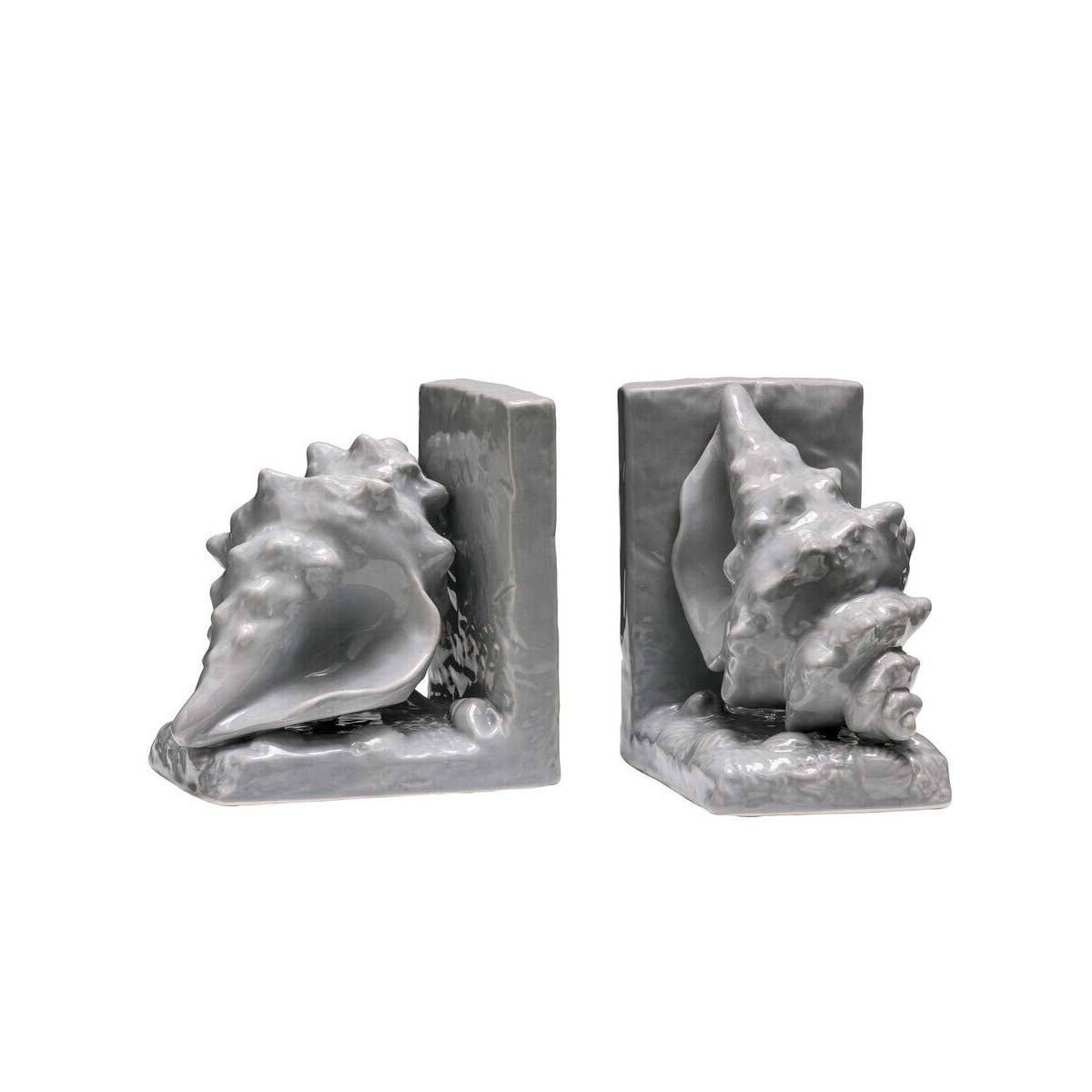 Set of 2 Conch Grey Dolomite Bookends