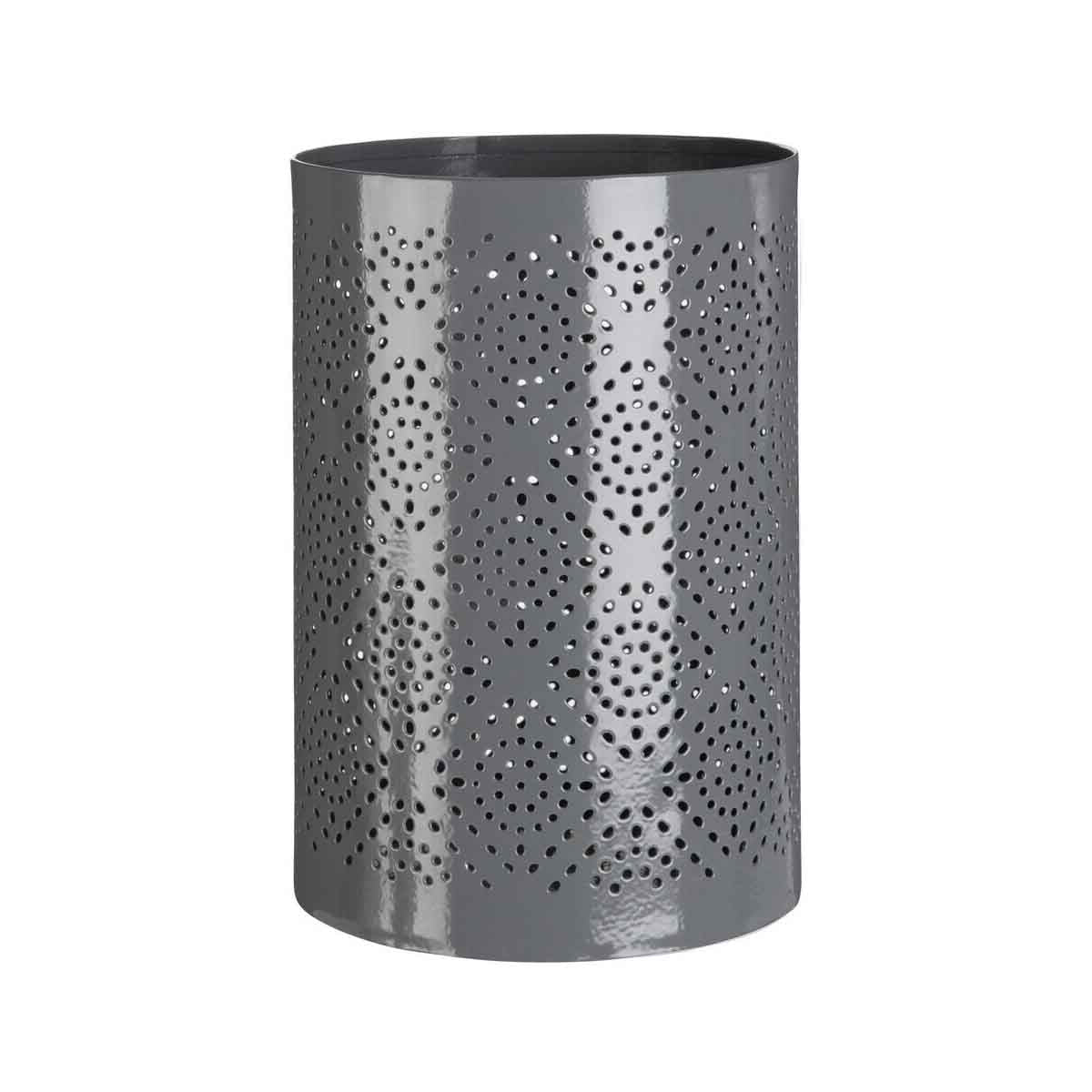 Punched Grey Finish Large Candle Holder