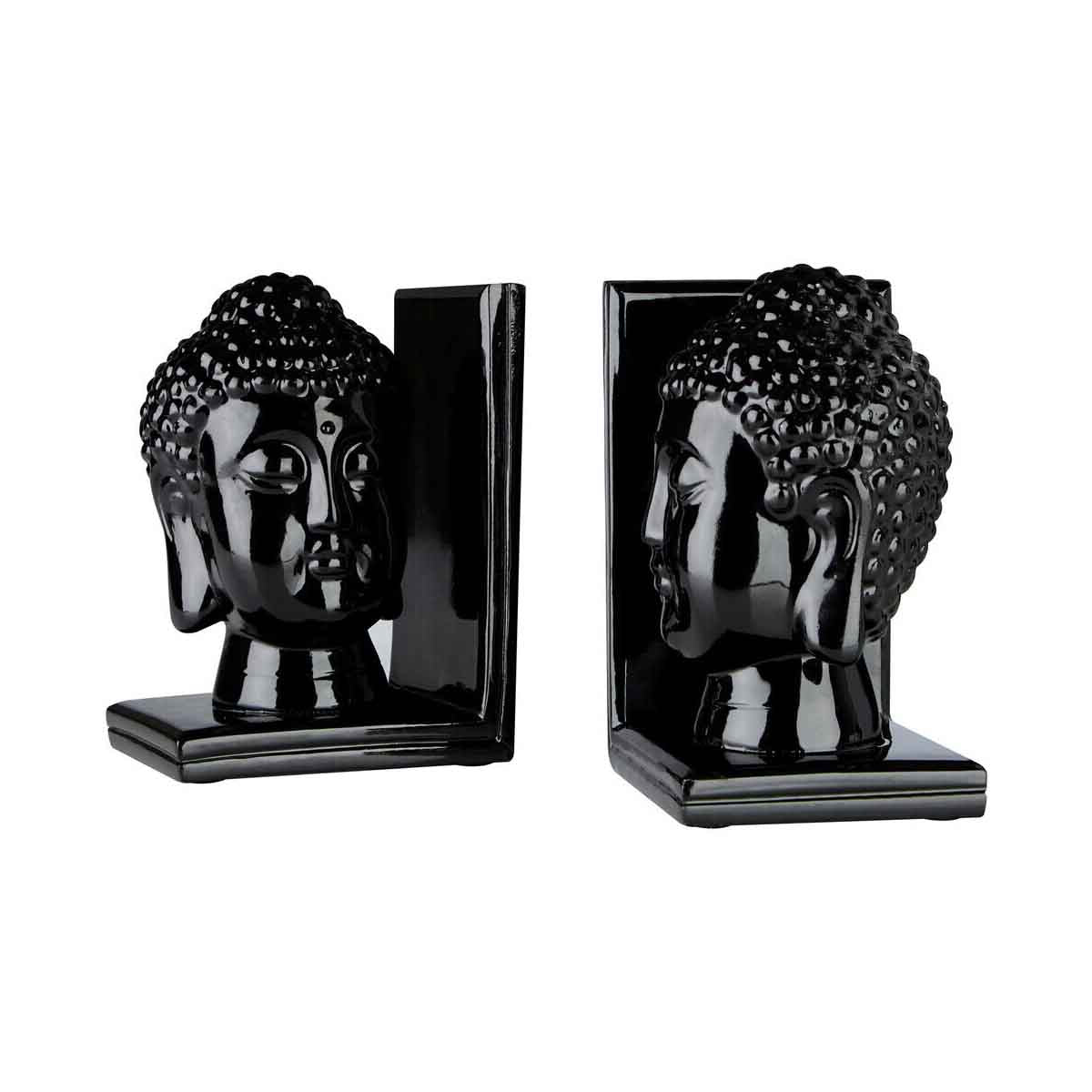 Piper Buddha Head Black Bookends - Set of 2