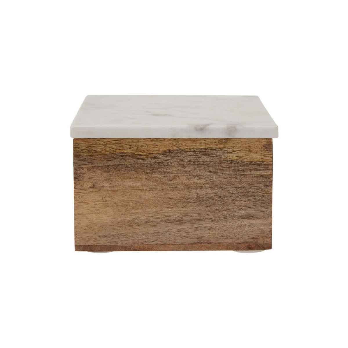 Sena Small Mango Wood Trinket Box with White Marble Lid