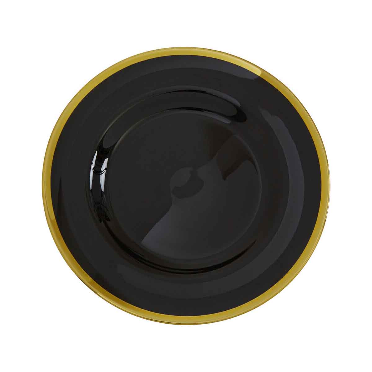 Ida 33cm Black Glass Charger Plate with Gold Rim