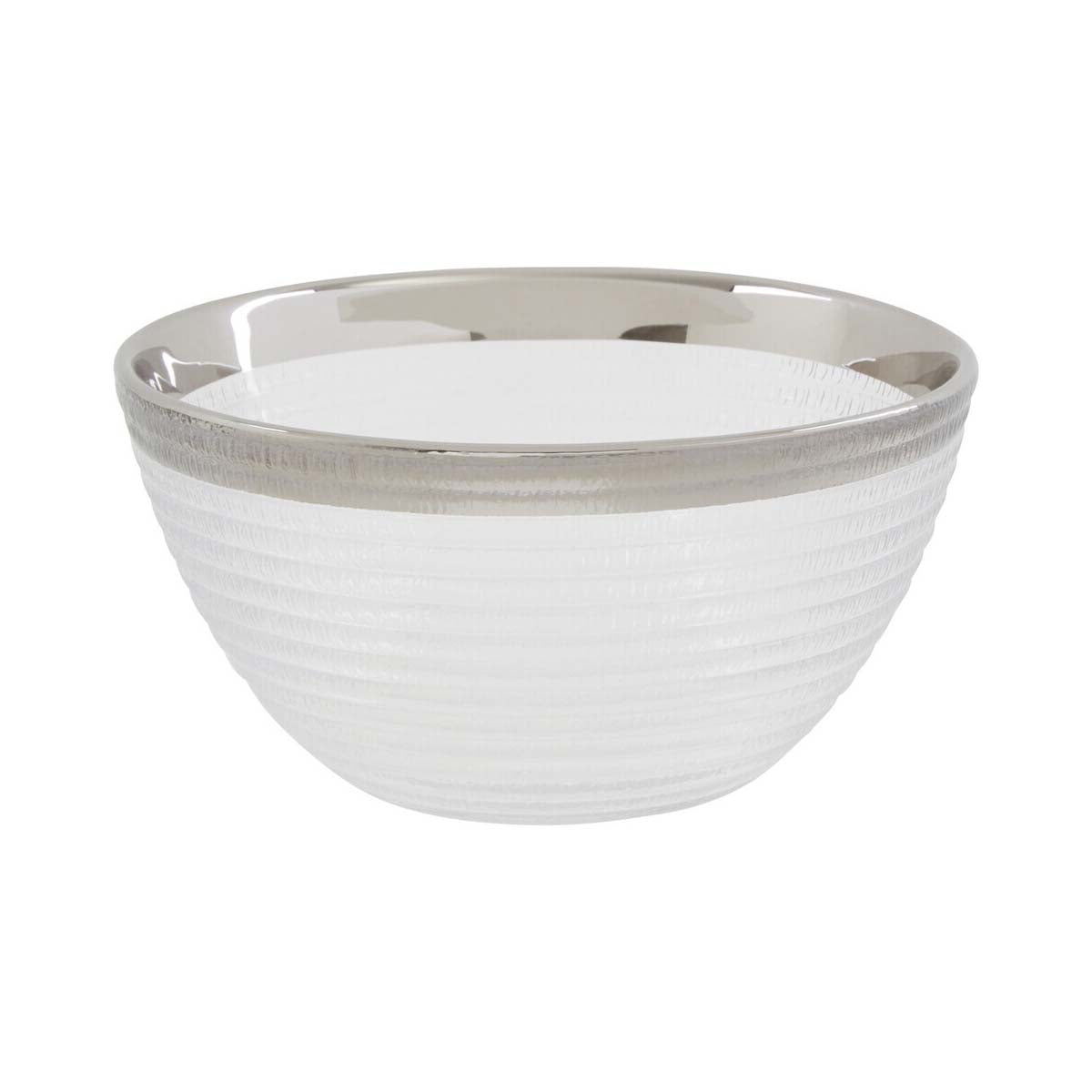 Ida 15cm Embossed Glass Bowl With Silver Rim