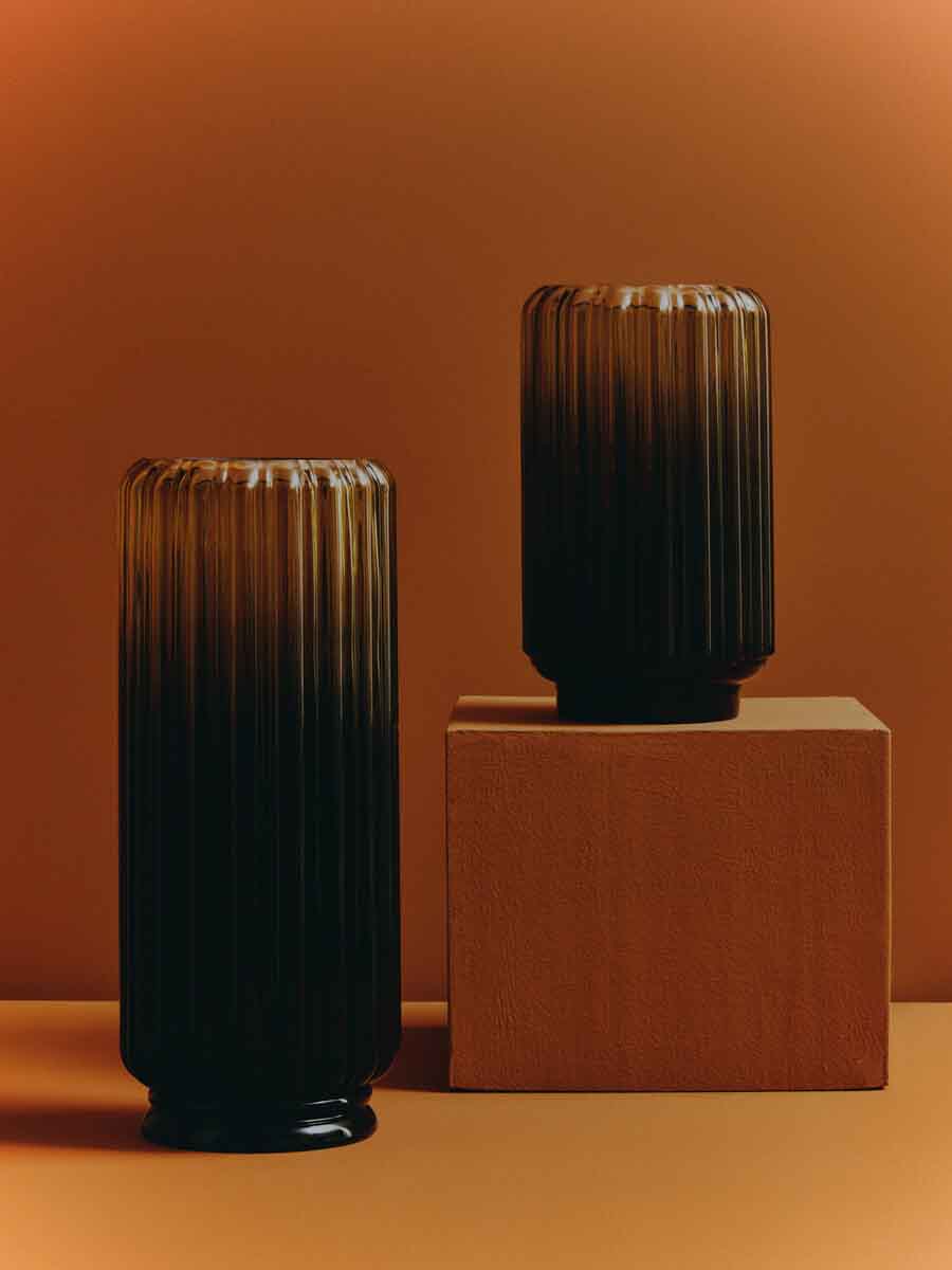 Chima Large Grey Ribbed Glass Vase