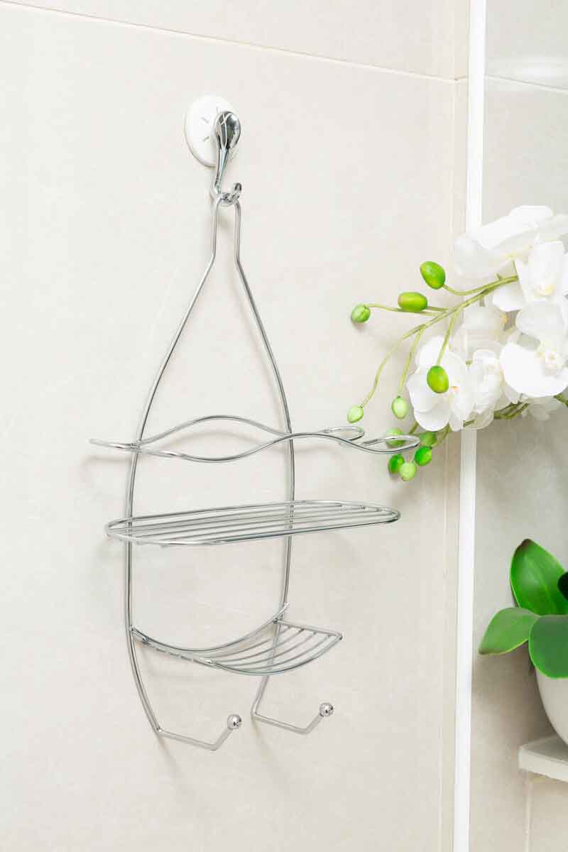 Dara 3 Tier Chrome Shower Caddy With Hooks