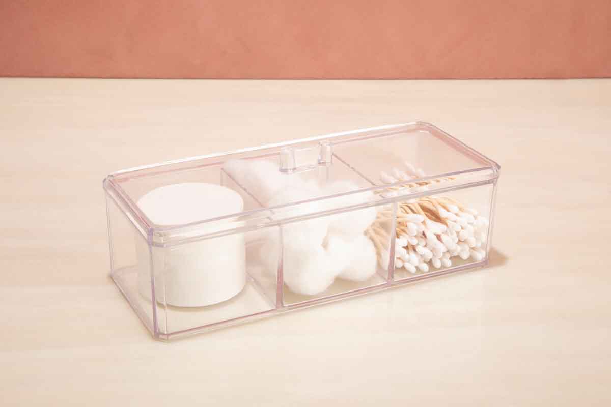 Beauty 3 Compartment Cosmetics Organiser With Lid