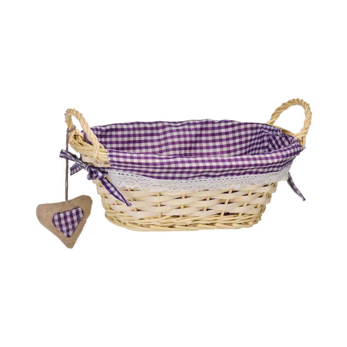 Purple Gingham Lining Oval Willow Basket