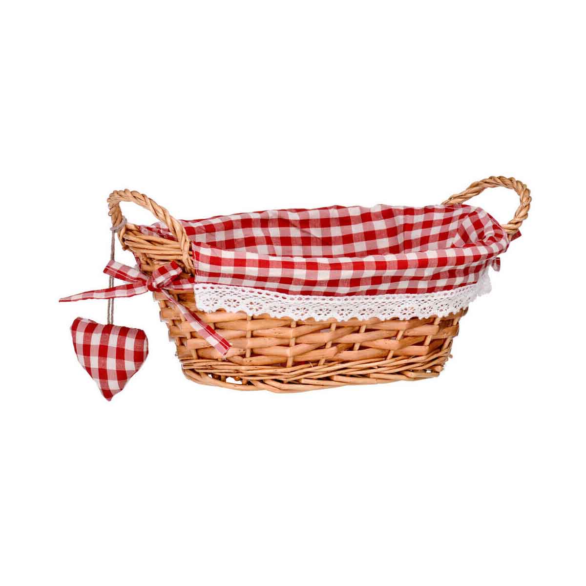 Red Gingham Lining Oval Willow Basket