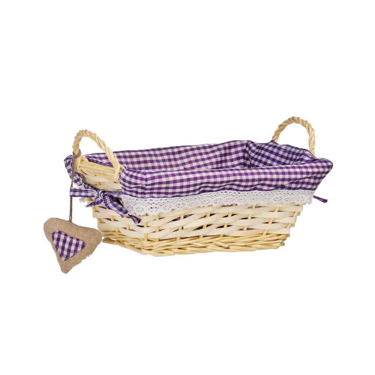 Purple Gingham Lining Small Rectangle Willow Basket