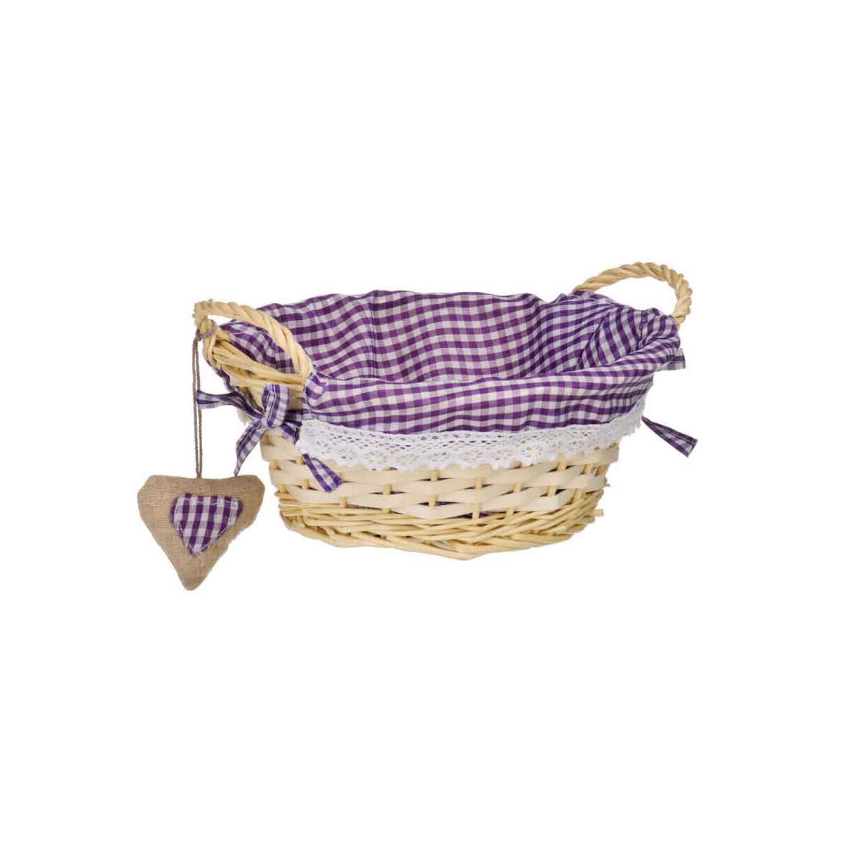 Purple Gingham Lining Round Willow Basket