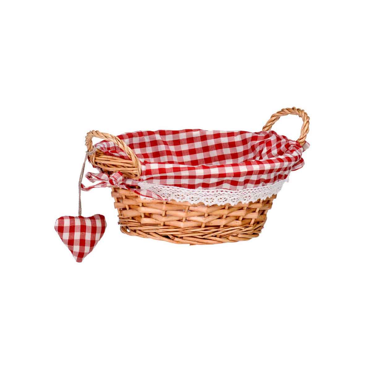 Red Gingham Lining Round Willow Basket
