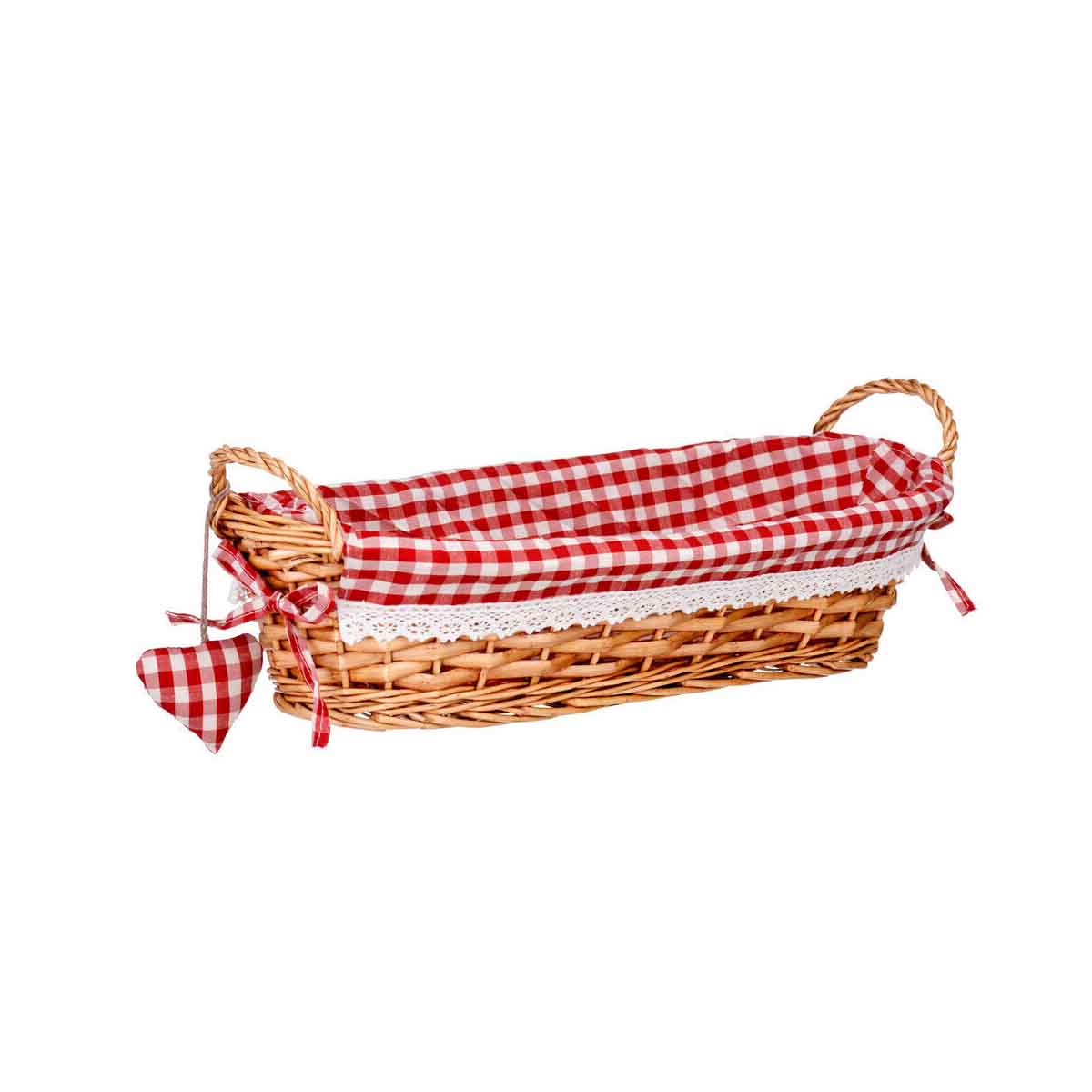Red Gingham Lining Oblong Willow Basket