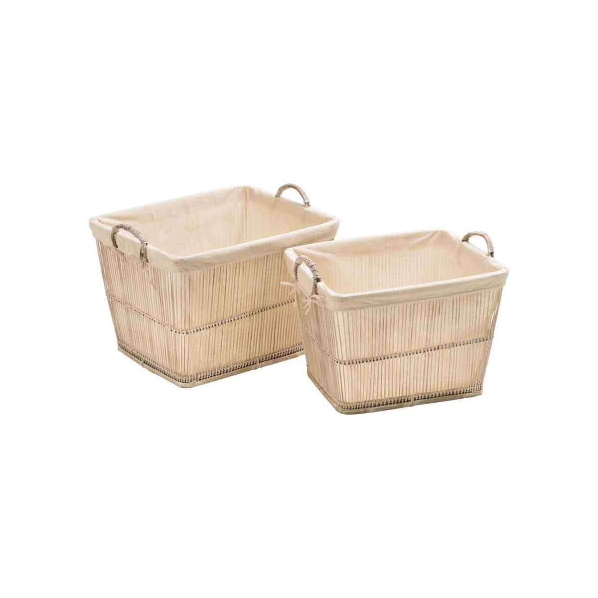 Rustic Rattan/Bamboo White Washed Set Of 2 Storage Baskets